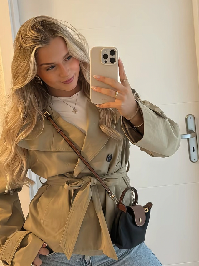 Lyra Belted Short Double-Breasted Trench Jacket
