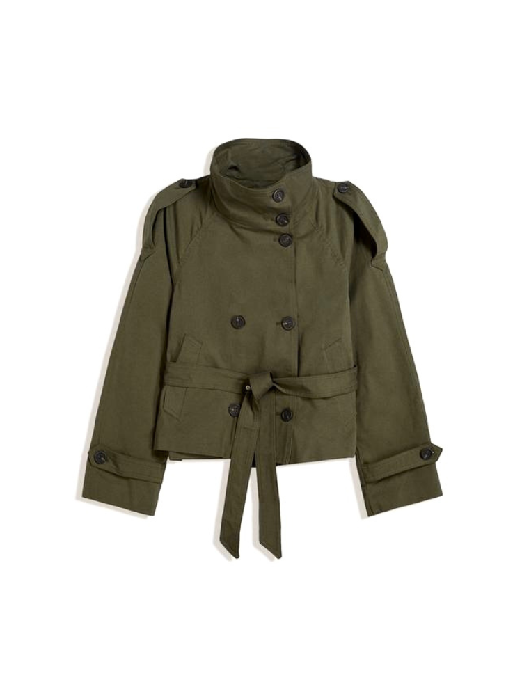 Lyra Belted Short Double-Breasted Trench Jacket
