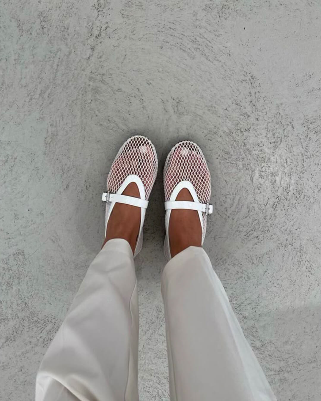 Lyra Buckled Fishnet Mesh Mary Jane Flats