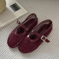 Lyra Buckled Fishnet Mesh Mary Jane Flats