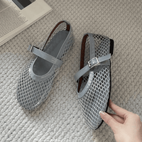 Lyra Buckled Fishnet Mesh Mary Jane Flats