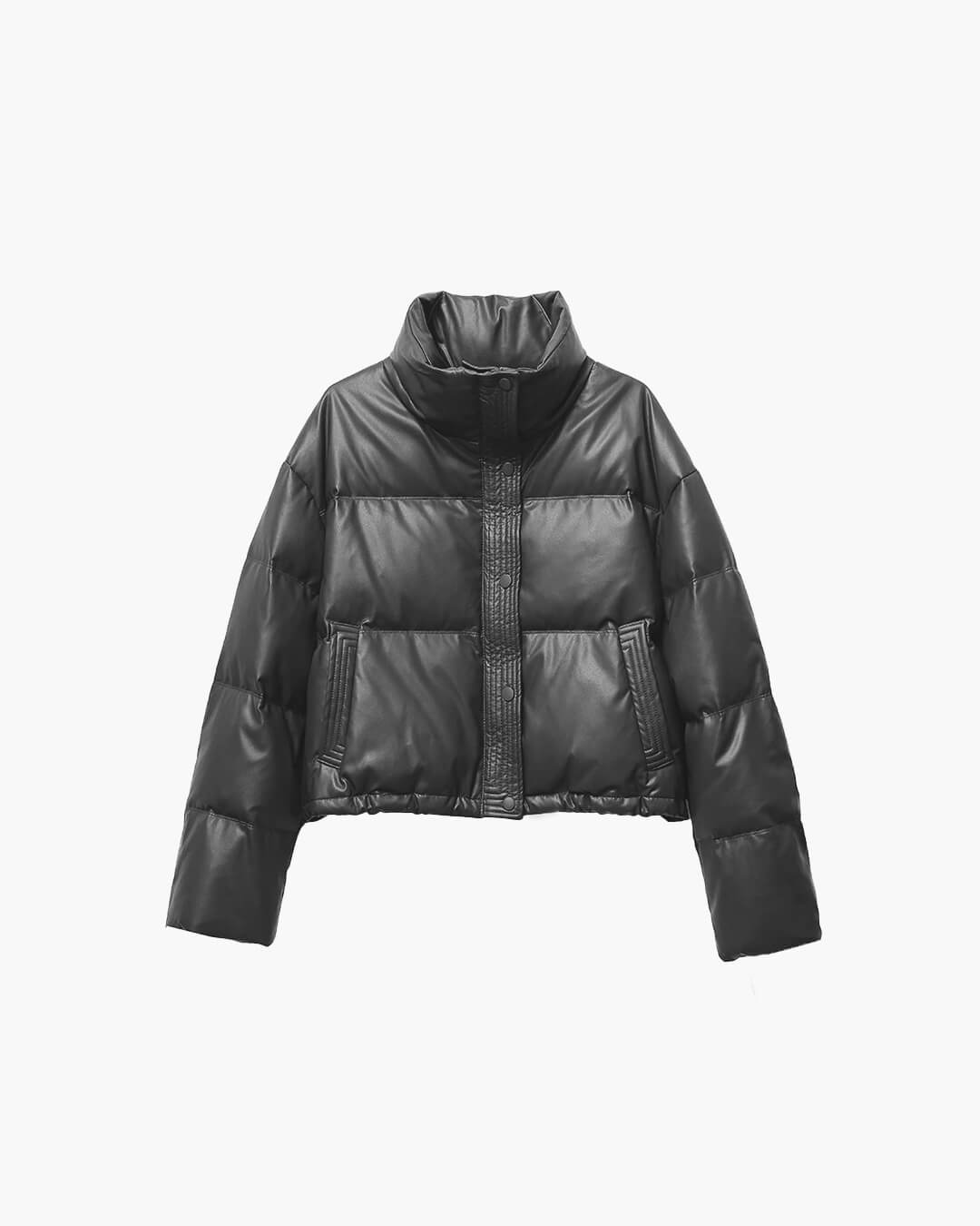 Lyra Cropped Faux Leather Puffer Jacket