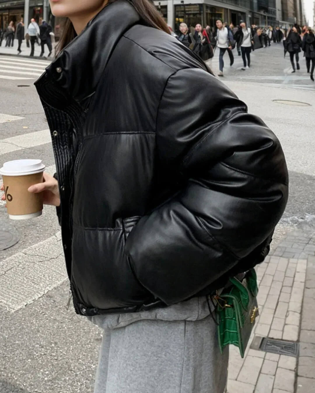 Lyra Cropped Faux Leather Puffer Jacket