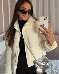 Lyra Cropped Faux Leather Puffer Jacket