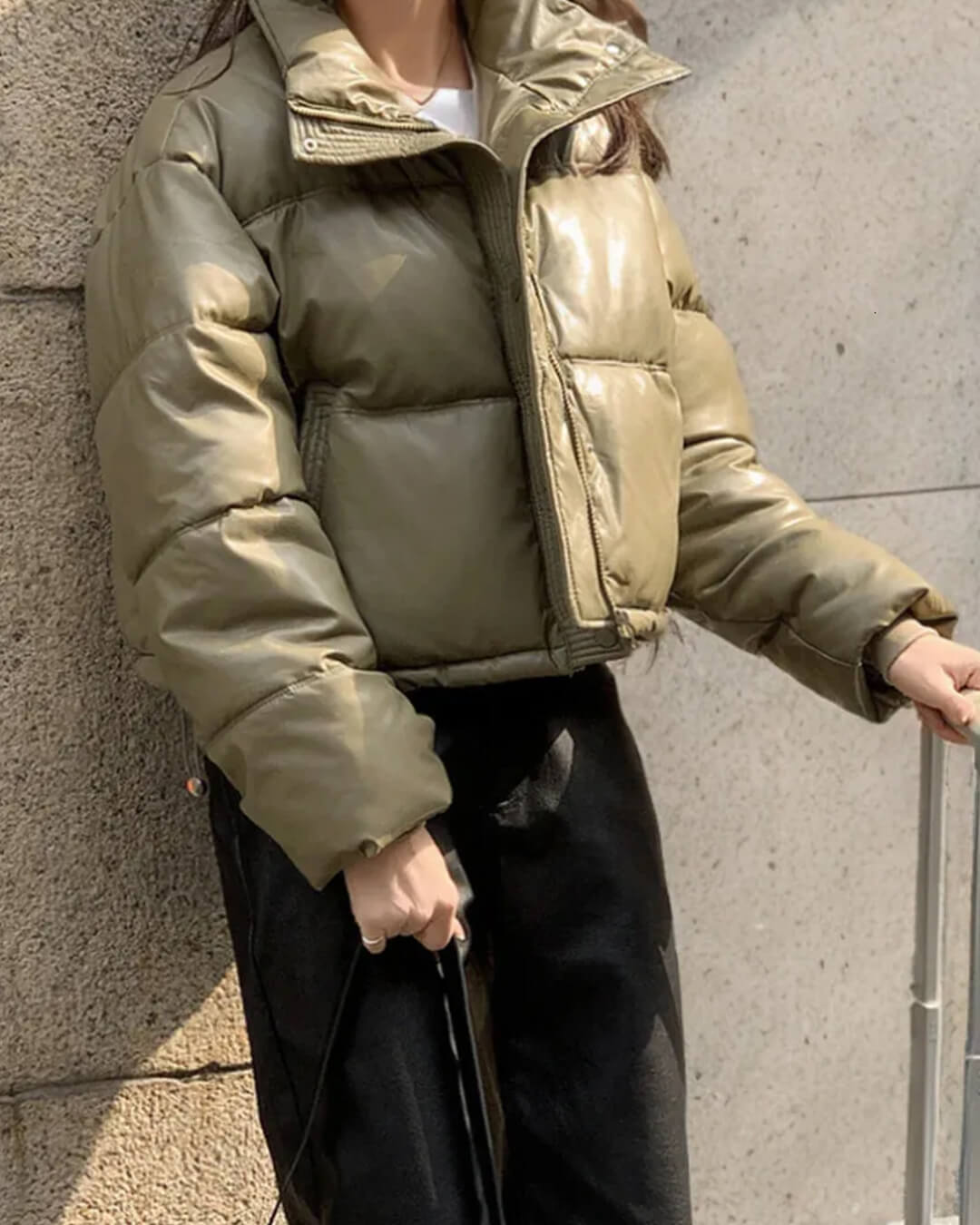 Lyra Cropped Faux Leather Puffer Jacket