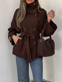 Lyra High-Neck Double-Breasted Short Trench Jacket