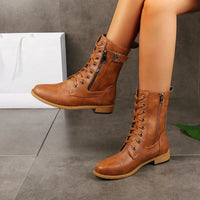 Lyra Lace-Up Buckled Combat Mid-Calf Boots