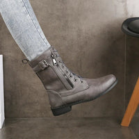 Lyra Lace-Up Buckled Combat Mid-Calf Boots