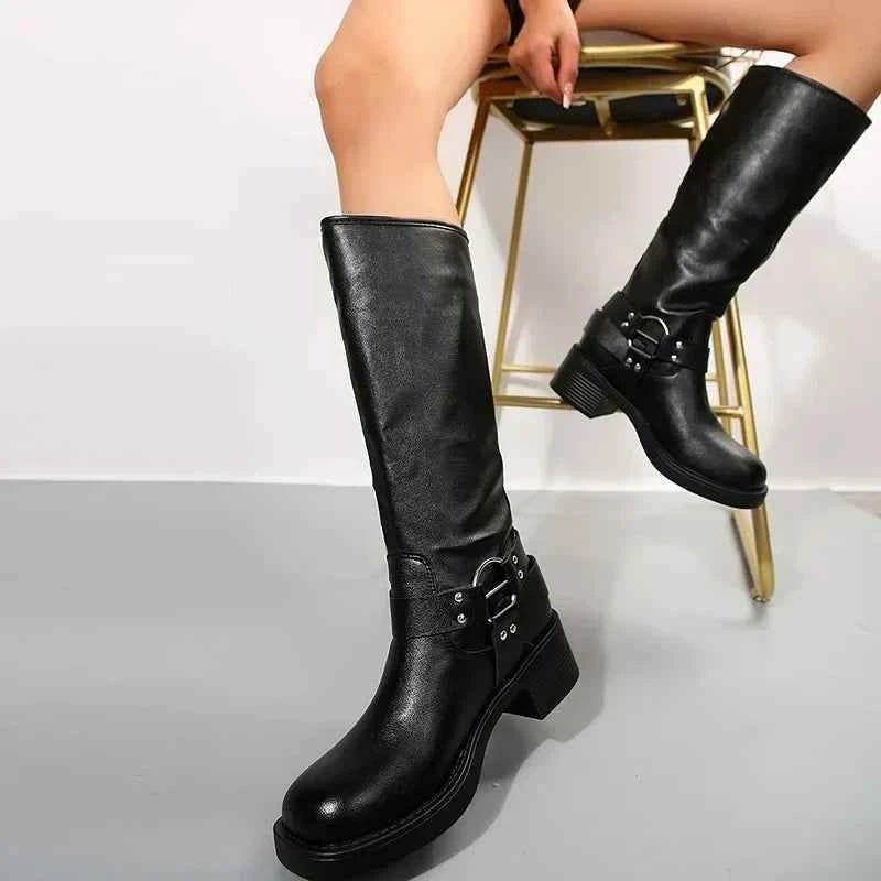 Lyra Multi-Buckle Harness Biker Knee-High Boots