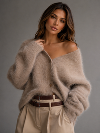 Lyra Oversized Brushed V-Neck Knit Cardigan