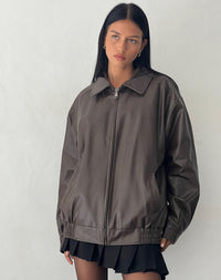 Lyra Oversized Faux-Leather Bomber Jacket