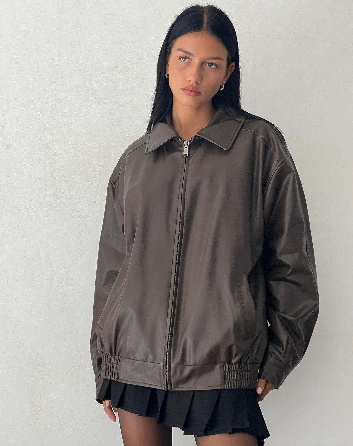 Lyra Oversized Faux-Leather Bomber Jacket