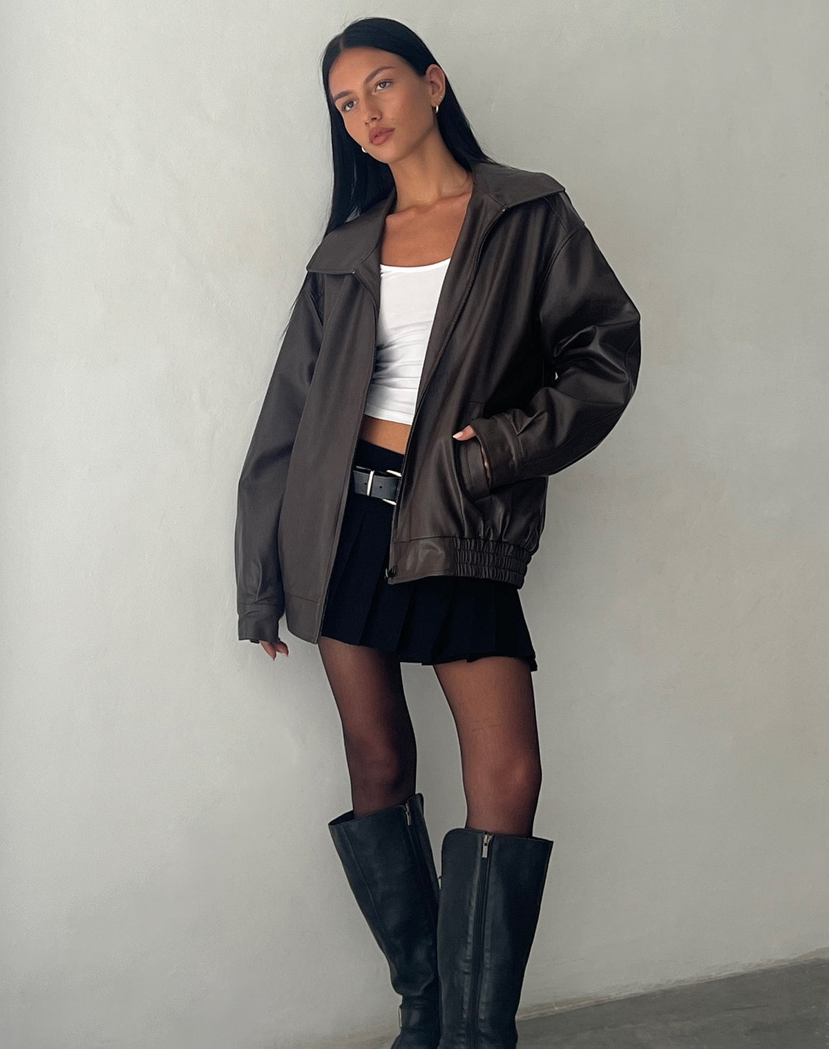 Lyra Oversized Faux-Leather Bomber Jacket