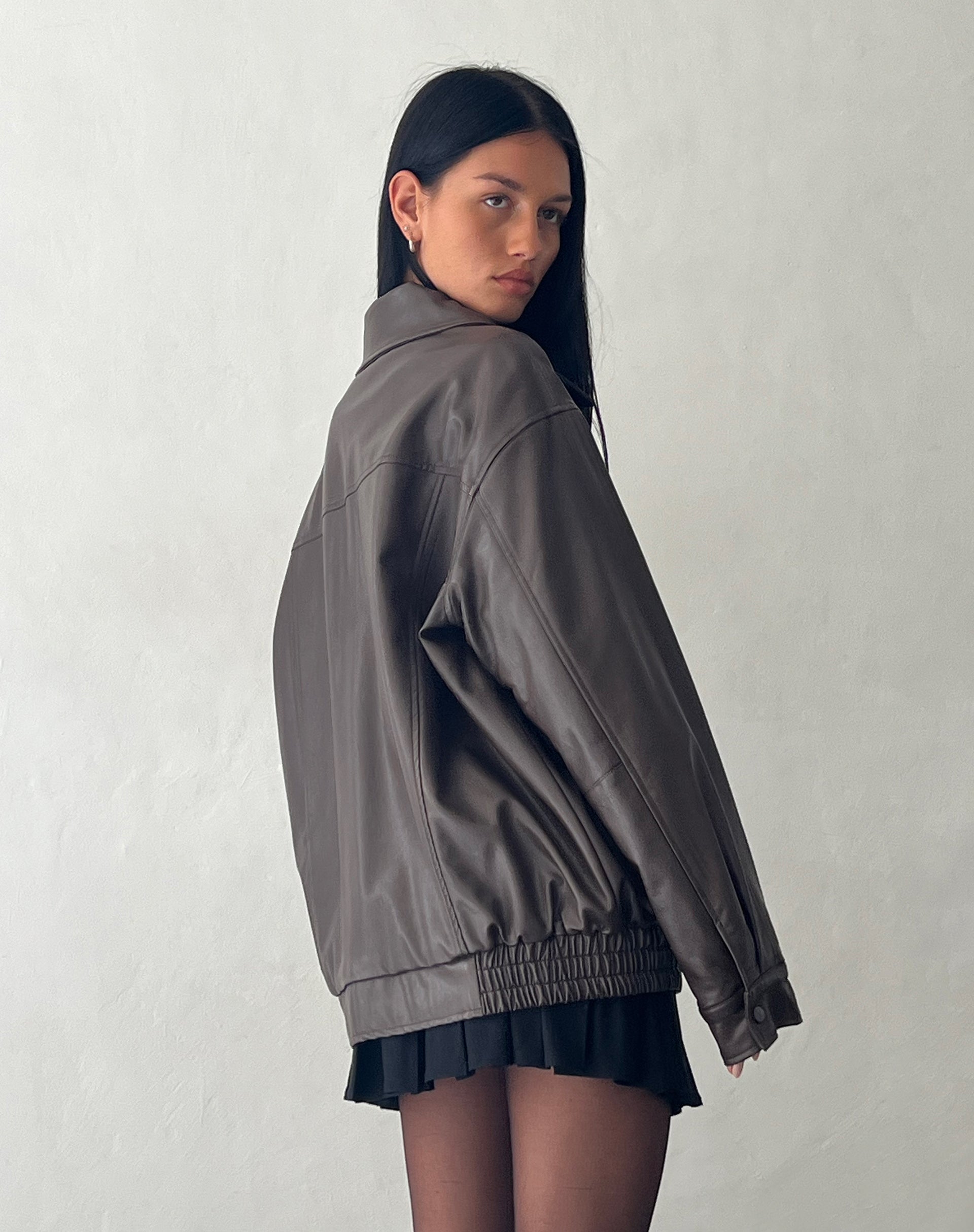 Lyra Oversized Faux-Leather Bomber Jacket