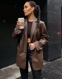 Lyra Oversized Faux Leather Tailored Blazer
