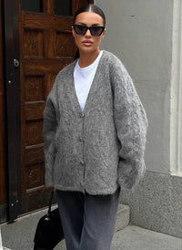 Lyra Oversized Fuzzy V-Neck Knit Cardigan
