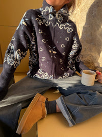 Lyra Paisley High-Neck Zip Knit Cardigan