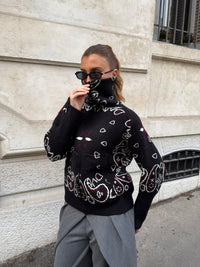 Lyra Paisley High-Neck Zip Knit Cardigan