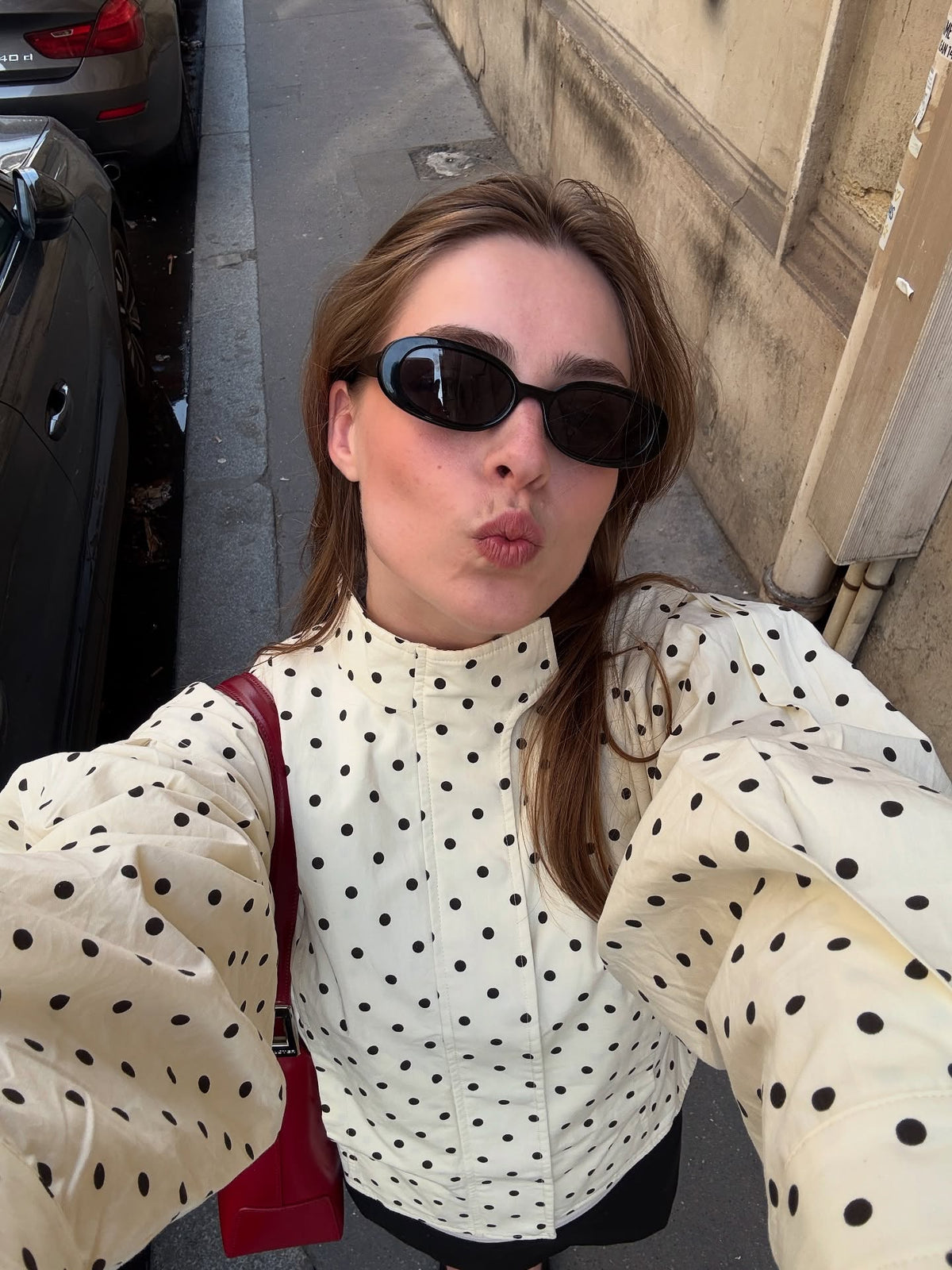 Lyra Polka-Dot High-Neck Puff-Sleeve Jacket