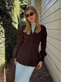 Lyra Ribbed Waisted V-Neck Knit Cardigan
