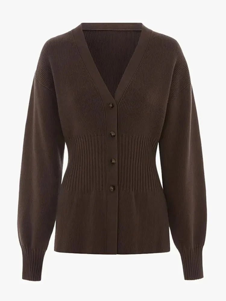 Lyra Ribbed Waisted V-Neck Knit Cardigan