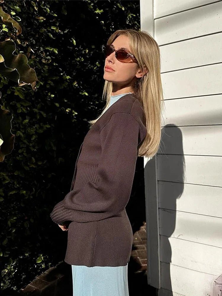Lyra Ribbed Waisted V-Neck Knit Cardigan