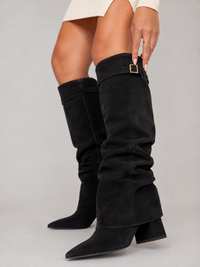 Lyra Slouchy Suede Buckle Knee-High Boots