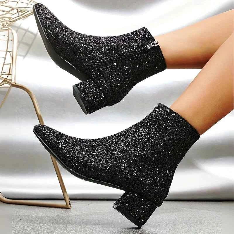 Lyra Sparkle Glitter Pointed Ankle Boots