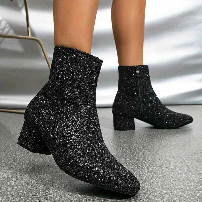Lyra Sparkle Glitter Pointed Ankle Boots