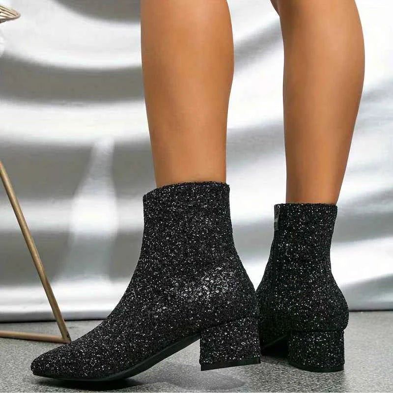 Lyra Sparkle Glitter Pointed Ankle Boots