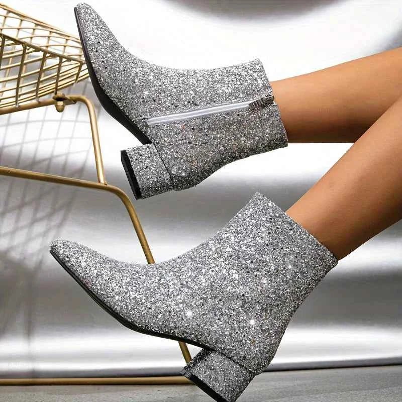 Lyra Sparkle Glitter Pointed Ankle Boots