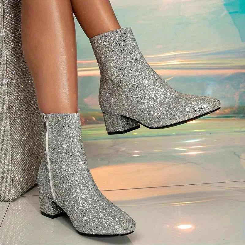 Lyra Sparkle Glitter Pointed Ankle Boots