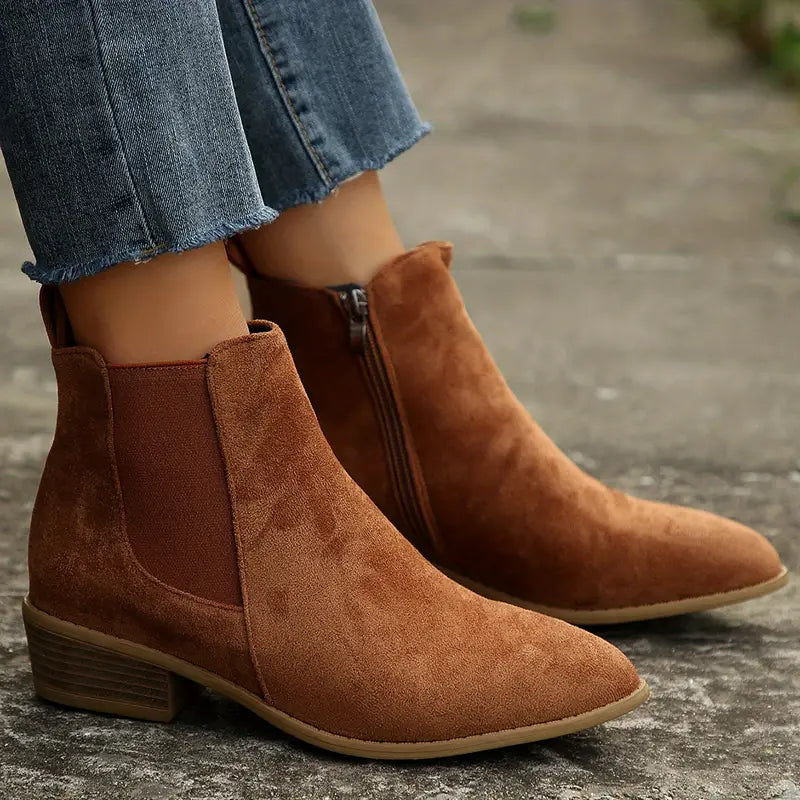 Lyra Suede Pointed-Toe Chelsea Ankle Boots