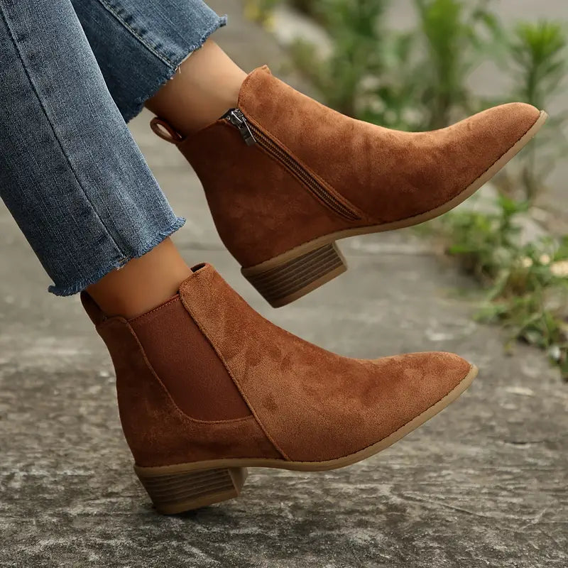 Lyra Suede Pointed-Toe Chelsea Ankle Boots
