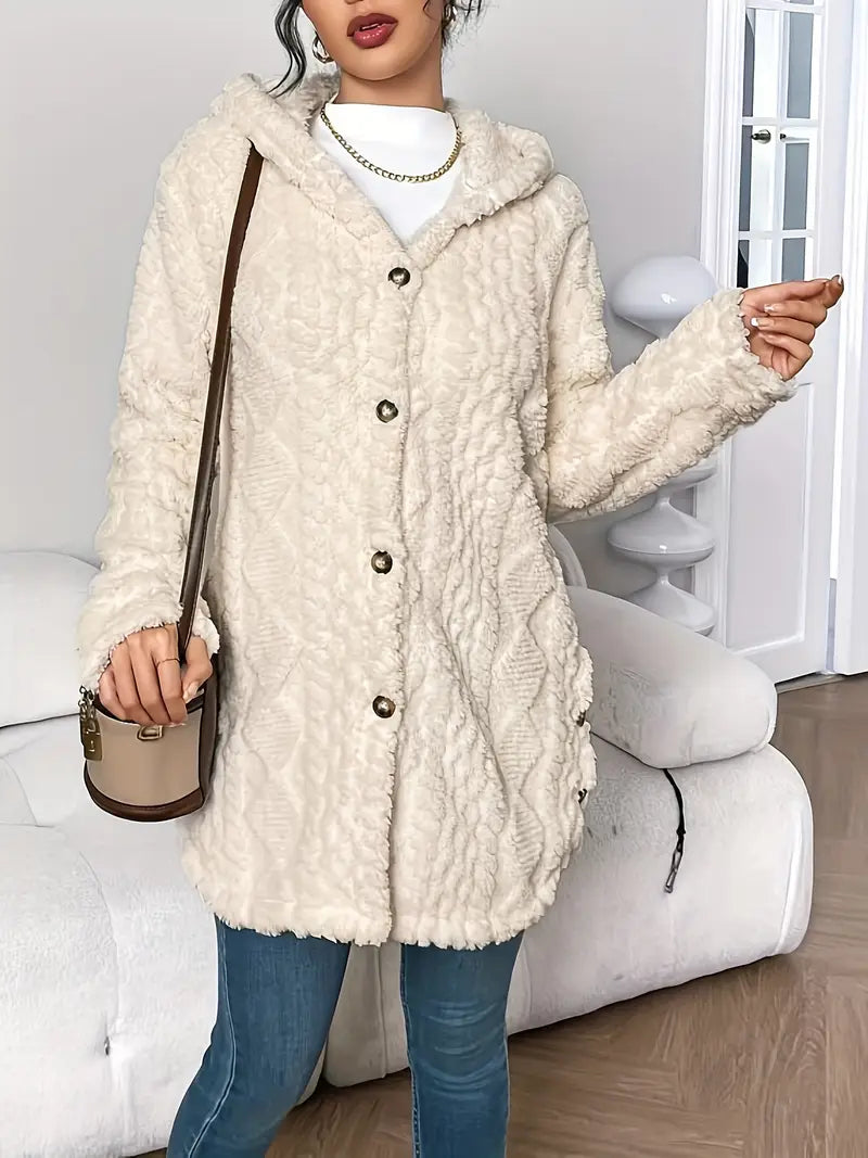 Lyra Textured Plush Hooded Button Cardigan