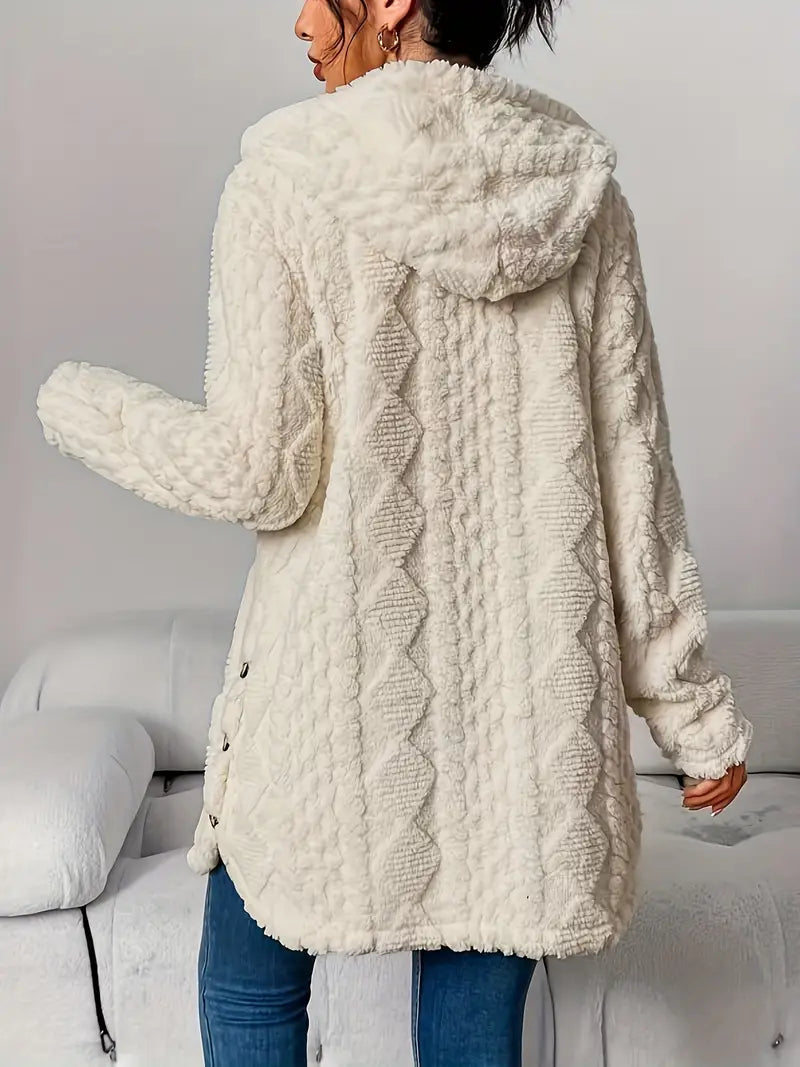 Lyra Textured Plush Hooded Button Cardigan