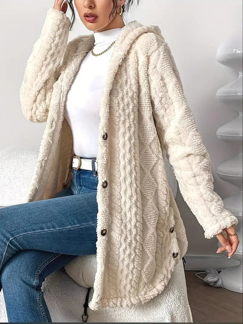 Lyra Textured Plush Hooded Button Cardigan