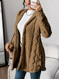 Lyra Textured Plush Hooded Button Cardigan