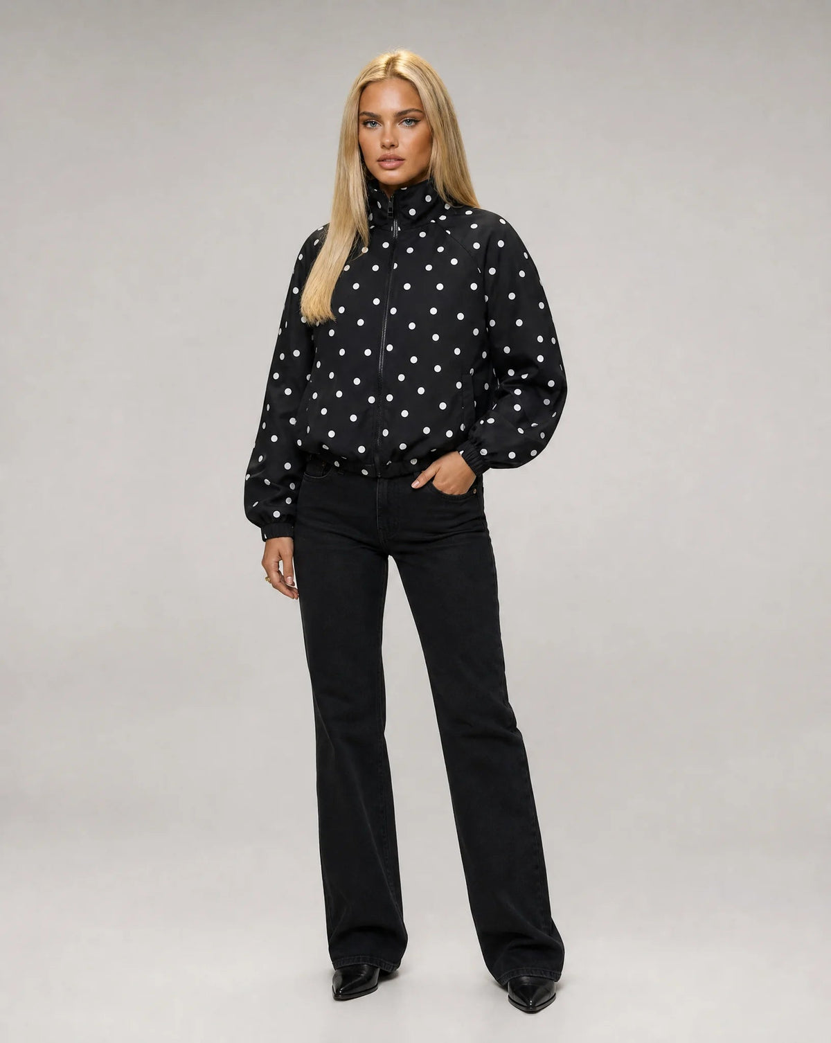 Lyra Polka-Dot Zip-Up Windbreaker Jacket