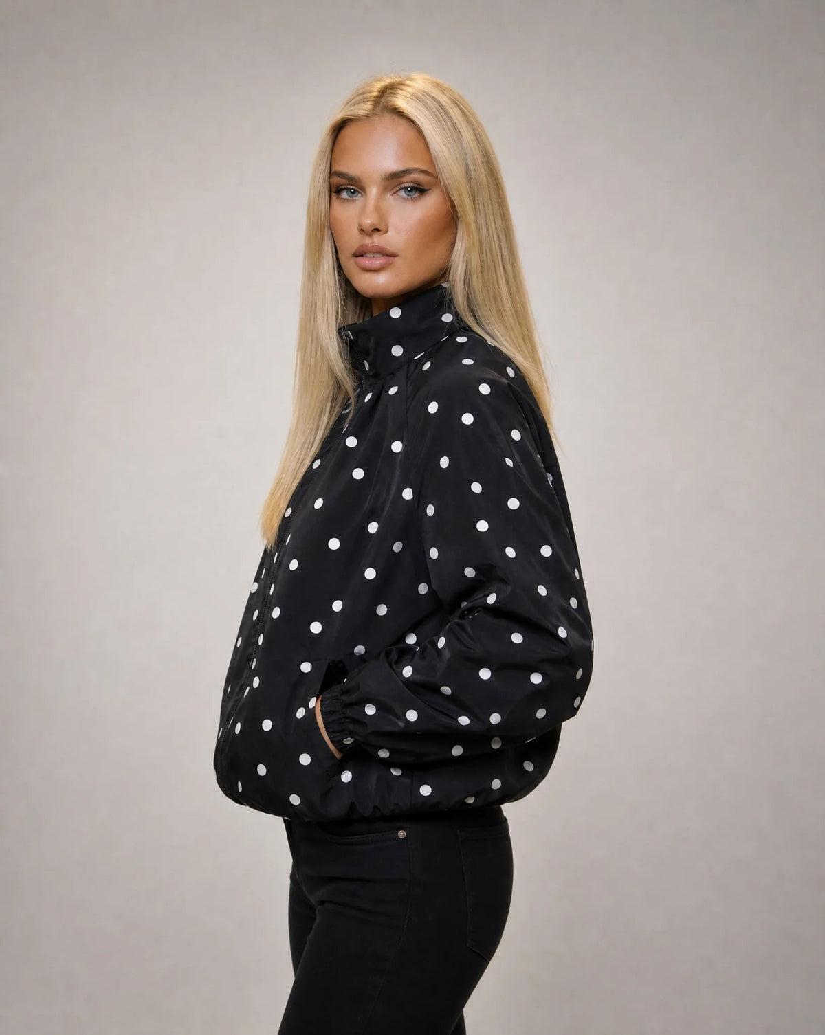 Lyra Polka-Dot Zip-Up Windbreaker Jacket