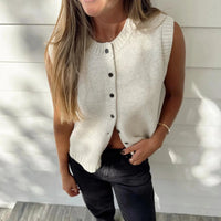 Maeve Button-Front Knit Vest Cardigan