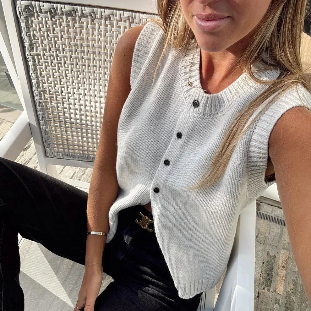 Maeve Button-Front Knit Vest Cardigan