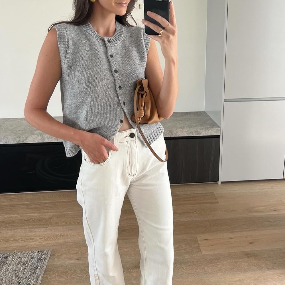 Maeve Button-Front Knit Vest Cardigan