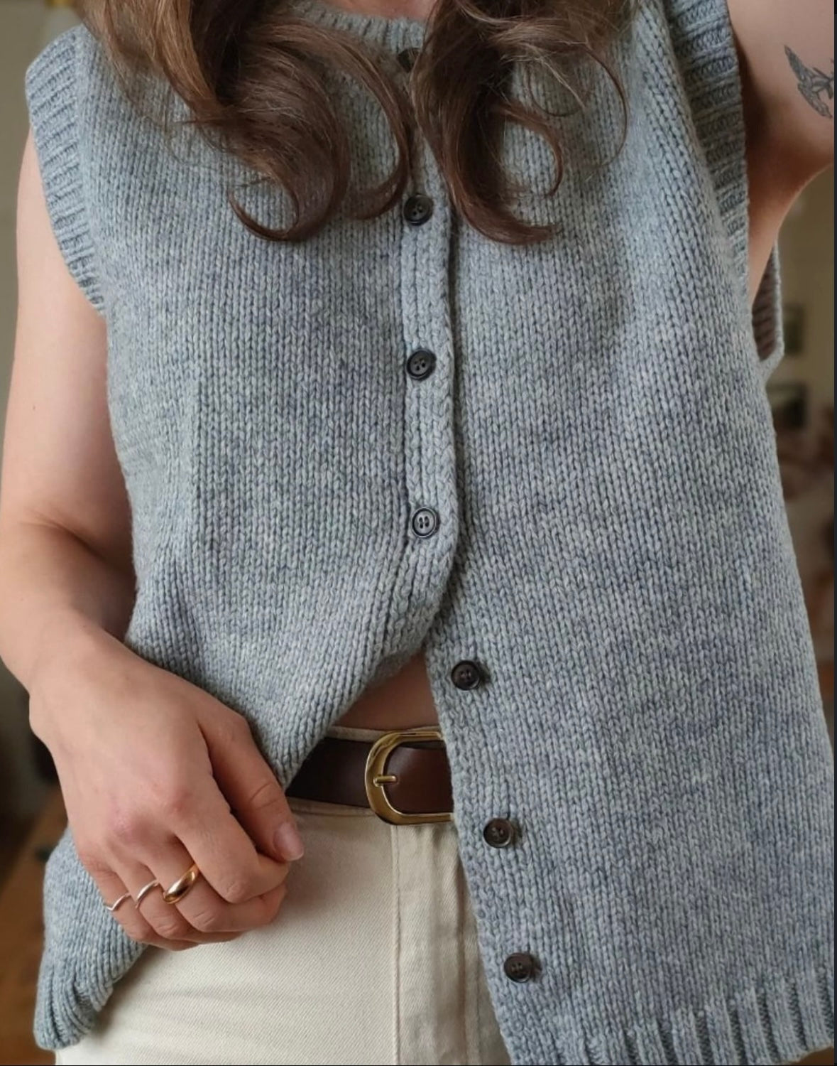 Maeve Button-Front Knit Vest Cardigan