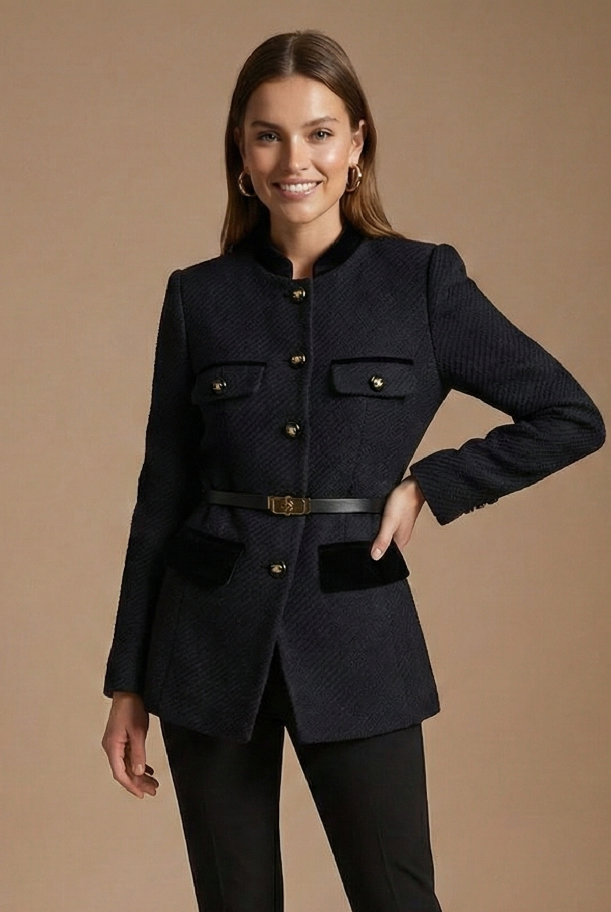 Maeve Contrast-Trim Textured Tweed Jacket