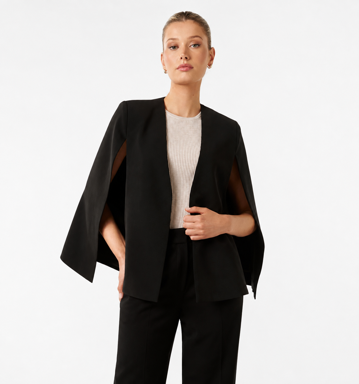 Maeve Elegant Open-Sleeve Cape Blazer