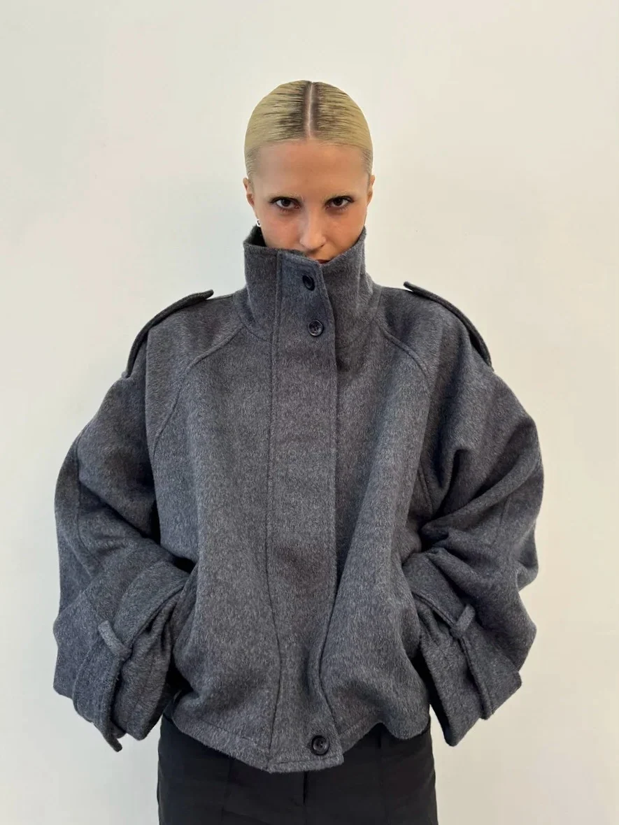 Maeve High-Neck Wool-Blend Oversized Jacket