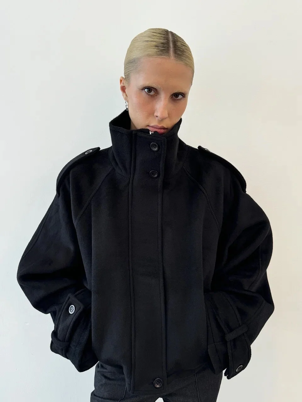 Maeve High-Neck Wool-Blend Oversized Jacket