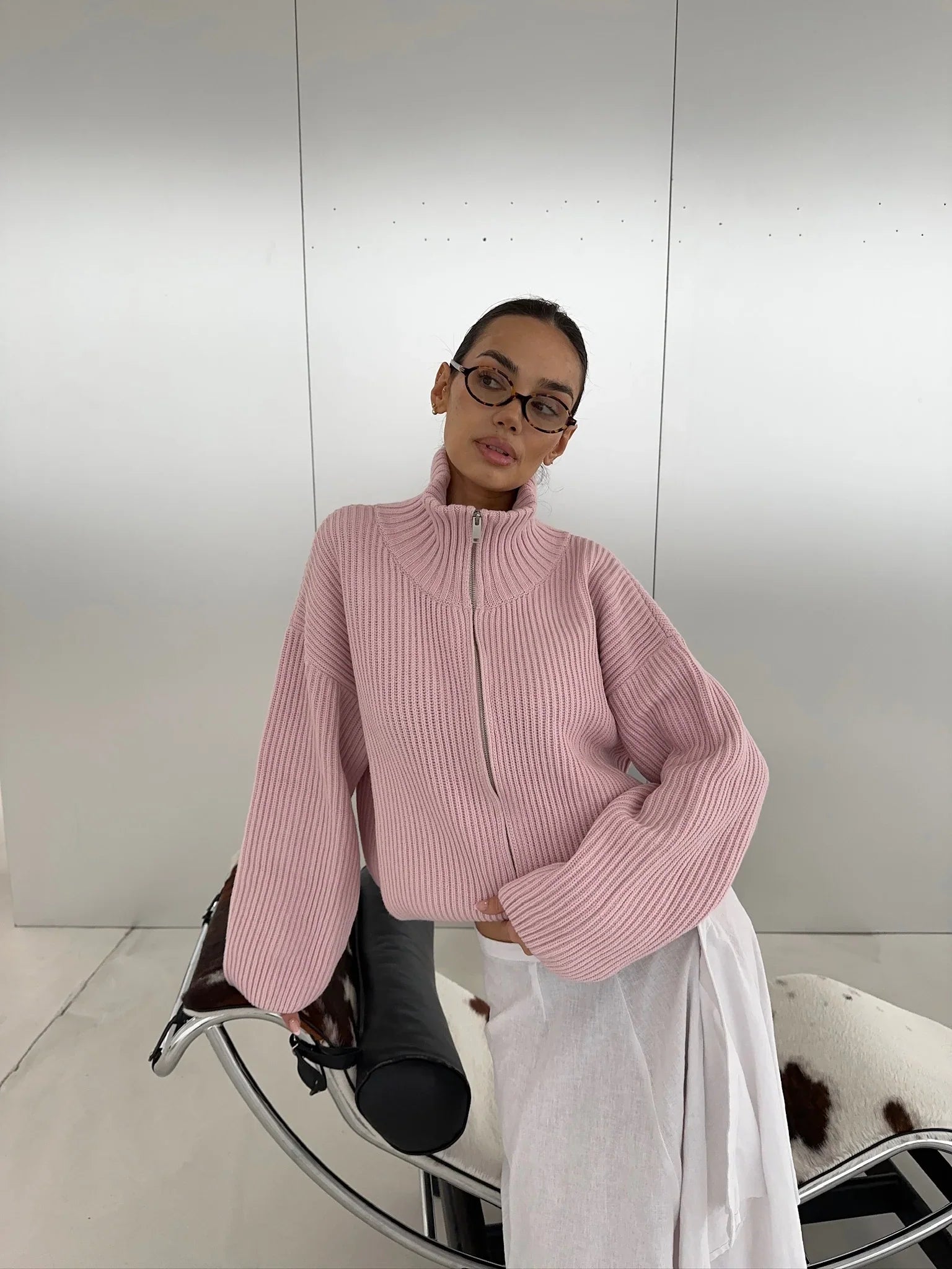 Maeve Ribbed Full-Zip High-Neck Knit Sweater