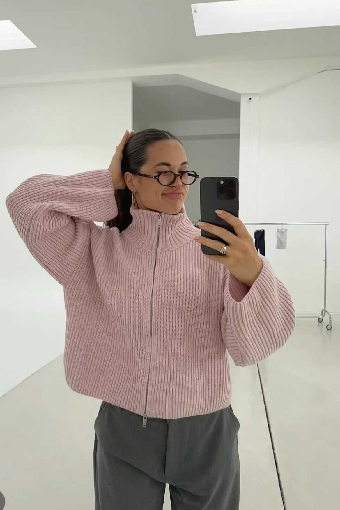 Maeve Ribbed Full-Zip High-Neck Knit Sweater